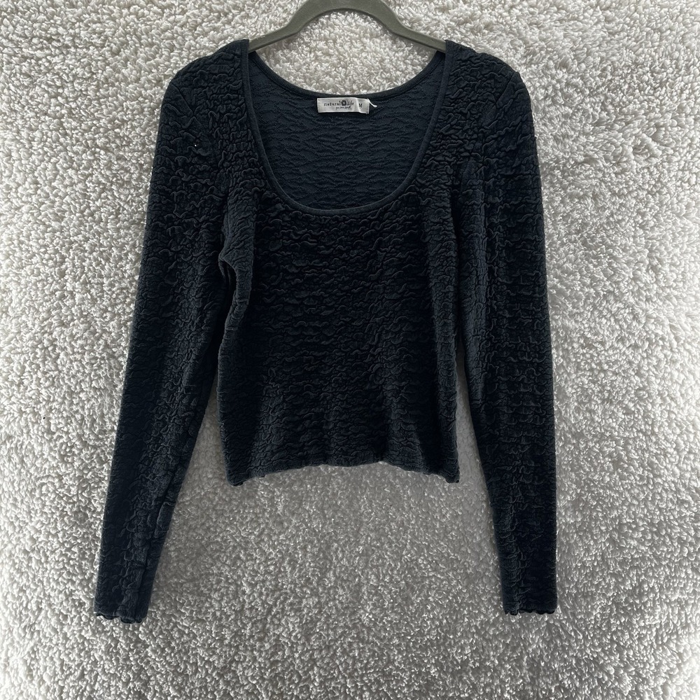 Natural Life Danielle Square Neck Top Size Medium Textured Long Sleeve Gray